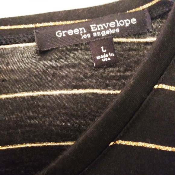 Green Envelope Los Angeles Black with Golden Stripes Zip Up Blouse - Picture 3 of 5